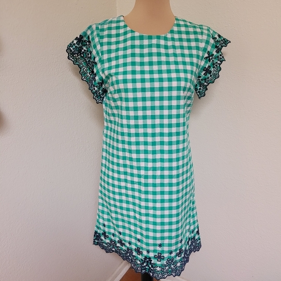 DraperJames Green Check Navy Eyelet Dress - Picture 1 of 6